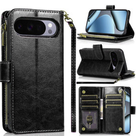 Leather Wallet Case with Zipper Pocket for Google Pixel 11 / Pixel 11 Pro - Black