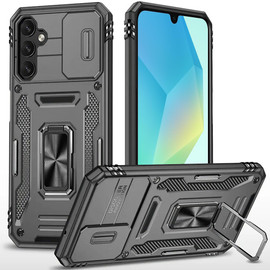 Military Grade Ring Holder Case with Camera Lens Cover for Samsung Galaxy A27 5G - Grey