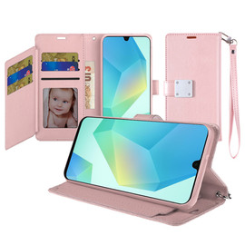 Extra Series Essential Leather Wallet Stand Case for Samsung Galaxy A27 5G - Rose Gold