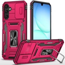 Military Grade Ring Holder Case with Camera Lens Cover for Samsung Galaxy A27 5G - Hot Pink