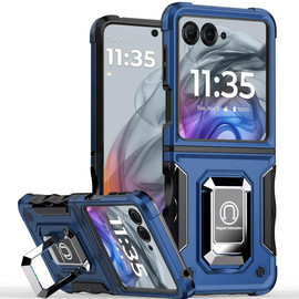 Military Grade Shockproof Hybrid Armor Case with Ring Grip for Samsung Galaxy Z Flip 8 - Blue