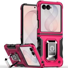 Military Grade Shockproof Hybrid Armor Case with Ring Grip for Samsung Galaxy Z Flip 8 - Hot Pink