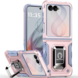Military Grade Shockproof Hybrid Armor Case with Ring Grip for Samsung Galaxy Z Flip 8 - Rose Gold