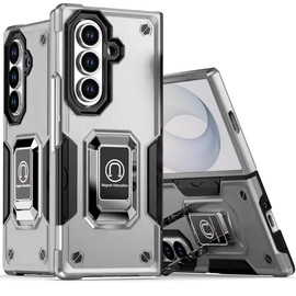 Military Grade Shockproof Hybrid Armor Case with Ring Grip for Samsung Galaxy Z Fold 8 Ultra - Silver