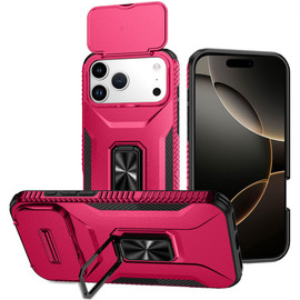 Combat Tough Series Ring Holder Case with Camera Lens Cover for iPhone 18 Pro Max and iPhone 17 Pro Max - Hot Pink