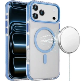 Transparent Protective Bumper Case with MagSafe for iPhone 18 Pro Max and iPhone 17 Pro Max - Light Blue