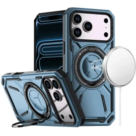 Military Grade MagSafe Hybrid Armor Case with Rotating Kickstand for iPhone 18 Pro Max and iPhone 17 Pro Max - Blue