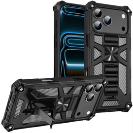 Military Grade Tough Ultra Rugged Hybrid Case with Kickstand for iPhone 18 Pro Max and iPhone 17 Pro Max - Black