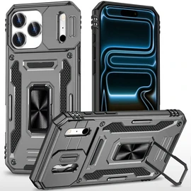 Military Grade Ring Holder Case with Camera Lens Cover for iPhone 18 Pro Max and iPhone 17 Pro Max - Grey