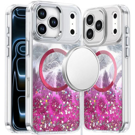 Feather Series Epoxy Glitter Hybrid Case with MagSafe for iPhone 18 Pro Max and iPhone 17 Pro Max - Hot Pink
