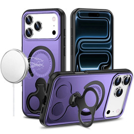 MagSafe Armor Stand Case with Double Finger Ring Holder for iPhone 18 Pro Max and iPhone 17 Pro Max - Purple