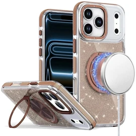 Glitter Series MagSafe Bumper Case with Rotating Ring Holder for iPhone 18 Pro Max and iPhone 17 Pro Max - Gold