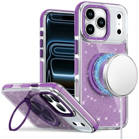 Glitter Series MagSafe Bumper Case with Rotating Ring Holder for iPhone 18 Pro Max and iPhone 17 Pro Max - Purple