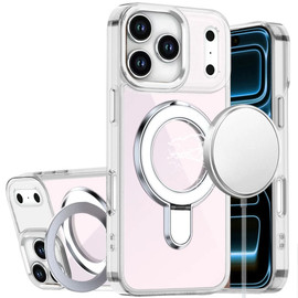 Electroplating Chrome Tough Shield Transparent Case with MagSafe Ring Holder for iPhone 18 Pro and iPhone 17 Pro - Clear
