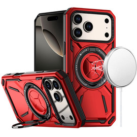 Military Grade MagSafe Hybrid Armor Case with Rotating Kickstand for iPhone 18 Pro and iPhone 17 Pro - Red