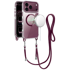Transparent Protective Bumper Case with MagSafe and Lanyard for iPhone 18 Pro and iPhone 17 Pro - Burgundy