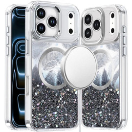 Feather Series Epoxy Glitter Hybrid Case with MagSafe for iPhone 18 Pro and iPhone 17 Pro - Black