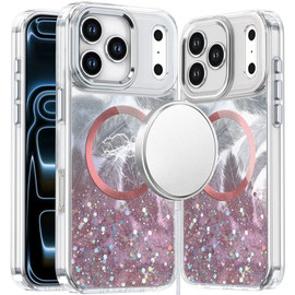 Feather Series Epoxy Glitter Hybrid Case with MagSafe for iPhone 18 Pro and iPhone 17 Pro - Pink