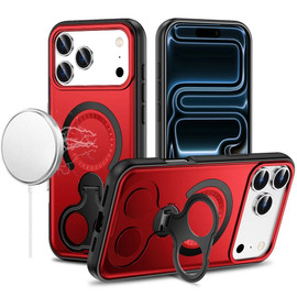 MagSafe Armor Stand Case with Double Finger Ring Holder for iPhone 18 Pro and iPhone 17 Pro - Red
