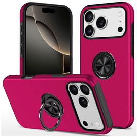 360 Rotating Ring Grip Hybrid Case for iPhone 18 Pro and iPhone 17 Pro - Hot Pink