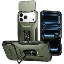 Combat Tough Series Ring Holder Case with Camera Lens Cover for iPhone 18 Pro and iPhone 17 Pro - Green