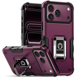 Military Grade Shockproof Hybrid Armor Case with Ring Grip for iPhone 18 Pro and iPhone 17 Pro - Burgundy