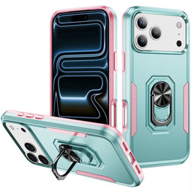 Military Grade TUFF Shockproof Hybrid Armor Case with Ring Grip for iPhone 18 Pro and iPhone 17 Pro - Teal Pink