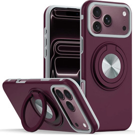 Circular Series Hybrid Case with Rotating Ring Stand for iPhone 18 Pro and iPhone 17 Pro - Burgundy