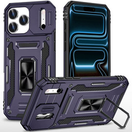 Military Grade Ring Holder Case with Camera Lens Cover for iPhone 18 Pro and iPhone 17 Pro - Purple