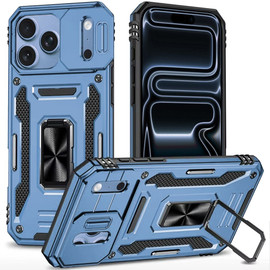 Military Grade Ring Holder Case with Camera Lens Cover for iPhone 18 Pro and iPhone 17 Pro - Light Blue