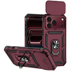 Military Grade Hybrid Case with Ring Grip and Camera Lens Protector for iPhone 18 Pro and iPhone 17 Pro - Burgundy