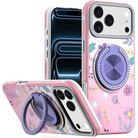 Circular Series Hybrid Case with Rotating Ring Stand for iPhone 18 Pro and iPhone 17 Pro - Floral Garden