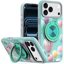 Circular Series Hybrid Case with Rotating Ring Stand for iPhone 18 Pro and iPhone 17 Pro - Hot Air Balloon