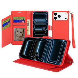 Extra Series Essential Leather Wallet Stand Case for iPhone 18 Pro and iPhone 17 Pro - Red
