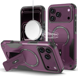 Military Grade HD Armor MagSafe Case with Kickstand for iPhone 18 Pro and iPhone 17 Pro - Burgundy