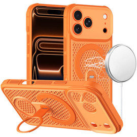 Honeycomb Series Heat Dissipation MagSafe Cooling Case with Rotating Ring Holder Kickstand for iPhone 18 Pro and iPhone 17 Pro - Cosmic Orange