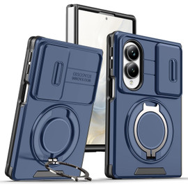 Dual Layer Magnetic Ring Case with Rotating Stand and Privacy Camera Cover for Samsung Galaxy Z Fold 8 - Blue