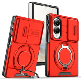 Dual Layer Magnetic Ring Case with Rotating Stand and Privacy Camera Cover for Samsung Galaxy Z Fold 8 - Red