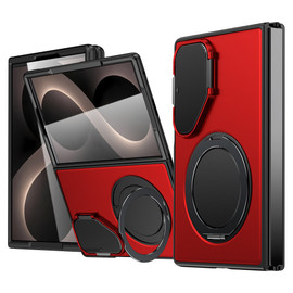 Tough Shield Hybrid Case with Magnetic Ring Holder and Camera Lens Cover for Samsung Galaxy Z Fold 8 - Red