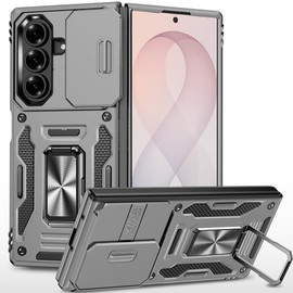 Military Grade Ring Holder Case with Camera Lens Cover for Samsung Galaxy Z Fold 8 Ultra - Grey