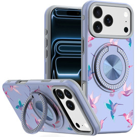 Circular Series Hybrid Case with Rotating Ring Stand for iPhone 18 Pro Max and iPhone 17 Pro Max - Hummingbird and Floral