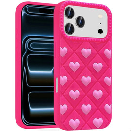 Heart Design Aesthetic Silicone Case for iPhone 18 Pro Max and iPhone 17 Pro Max - Hot Pink