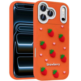 Strawberry Design Aesthetic Silicone Case for iPhone 18 Pro Max and iPhone 17 Pro Max - Orange