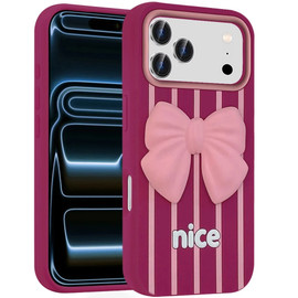 Coquette Bow Design Aesthetic Silicone Case for iPhone 18 Pro and iPhone 17 Pro - Hot Pink