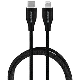Brookstone Nylon Braided MFi Certified Lightning Connector to USB-C Charge and Sync Cable - Black