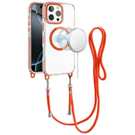 Transparent Protective Bumper Case with MagSafe and Lanyard for iPhone 16 Pro Max - Cosmic Orange