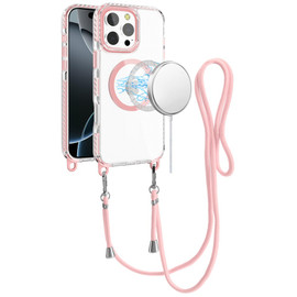 Transparent Protective Bumper Case with MagSafe and Lanyard for iPhone 16 Pro - Pink