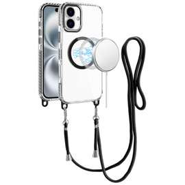 Transparent Protective Bumper Case with MagSafe and Lanyard for iPhone 16 - Black