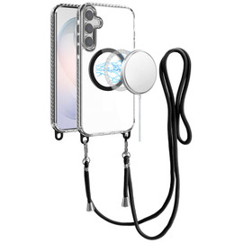 Transparent Protective Bumper Case with Magnetic Ring and Lanyard for Samsung Galaxy S26 - Black
