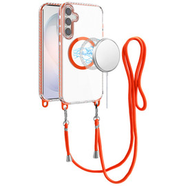 Transparent Protective Bumper Case with Magnetic Ring and Lanyard for Samsung Galaxy S26 - Cosmic Orange